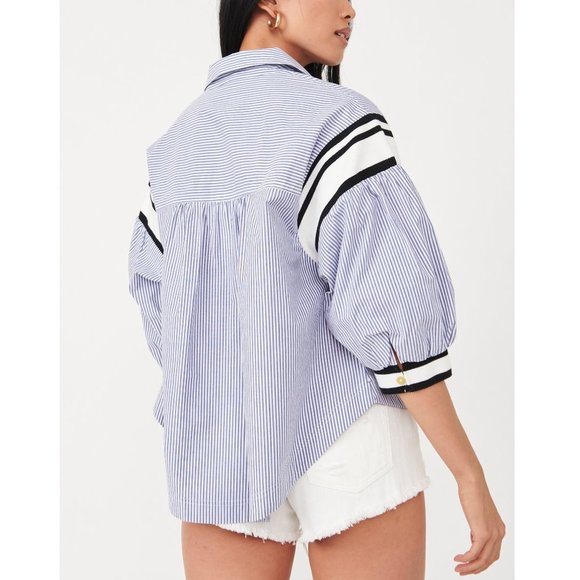 NWT Free People Sport Stripe Button Down / Blue Combo - Picture 3 of 6